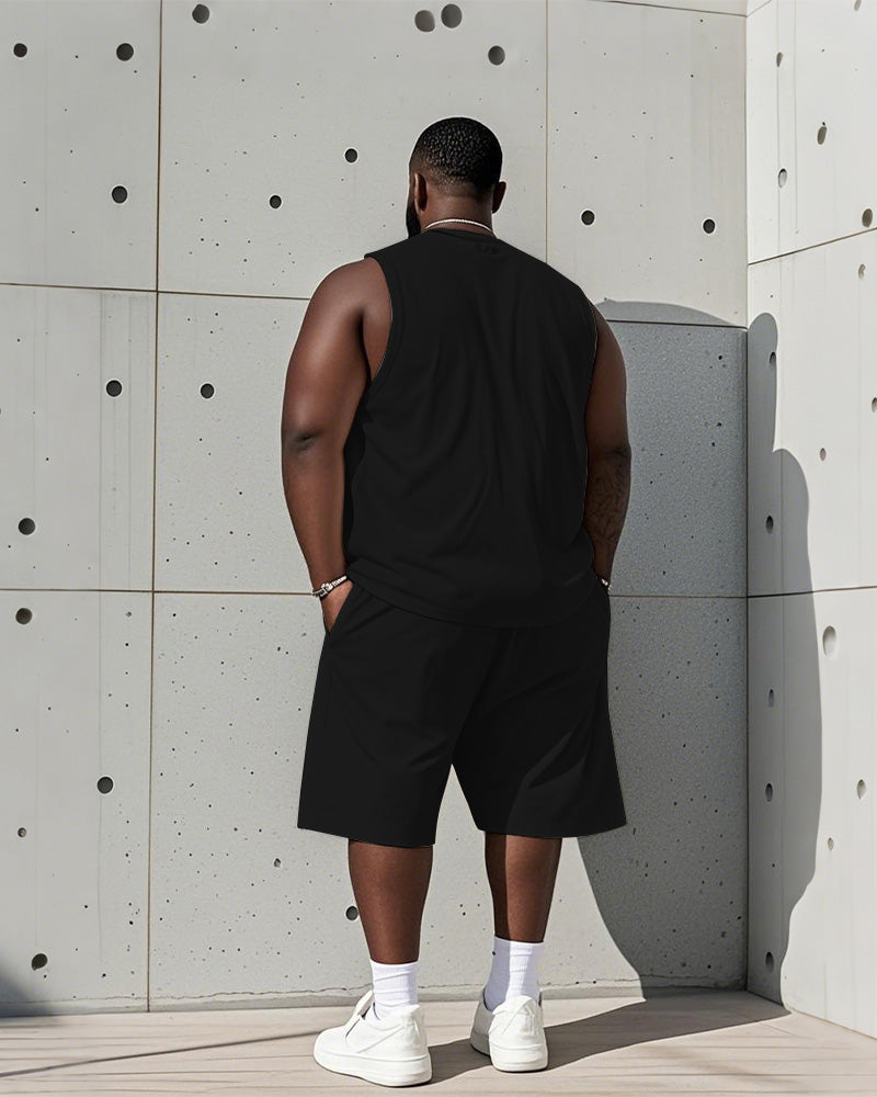 Big & Tall Black Athletic Streetwear Two-piece Set for big men view 4