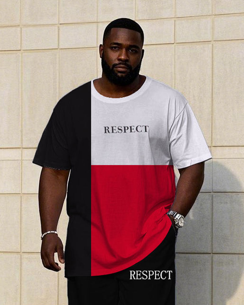 Big & Tall Black White Geometric T-Shirt Pants Set for big men view 2
