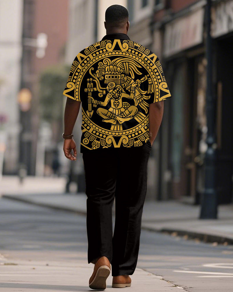 Big & Tall Black Yellow T-Shirt Pants Set for big men view 4