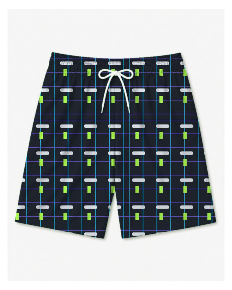 Big & Tall Night Grid Digital Print T-Shirt and Shorts Set Shorts