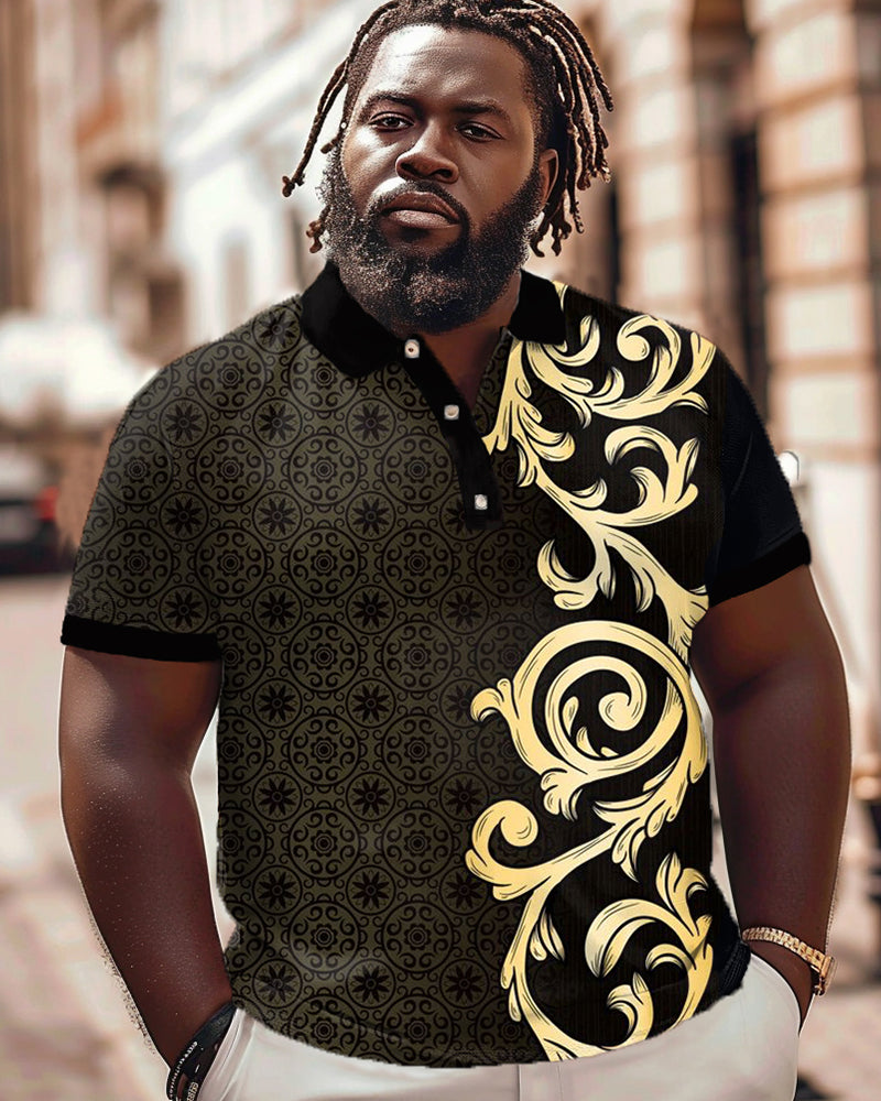 Big & Tall Black Graphic Floral Polo Shirt for big men