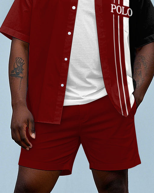 Big & Tall Colorblock Graphic T-Shirt Shorts Set for big men view 3