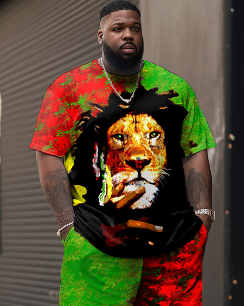 Big & Tall Red Green Streetwear Two-piece Set for big men view 2