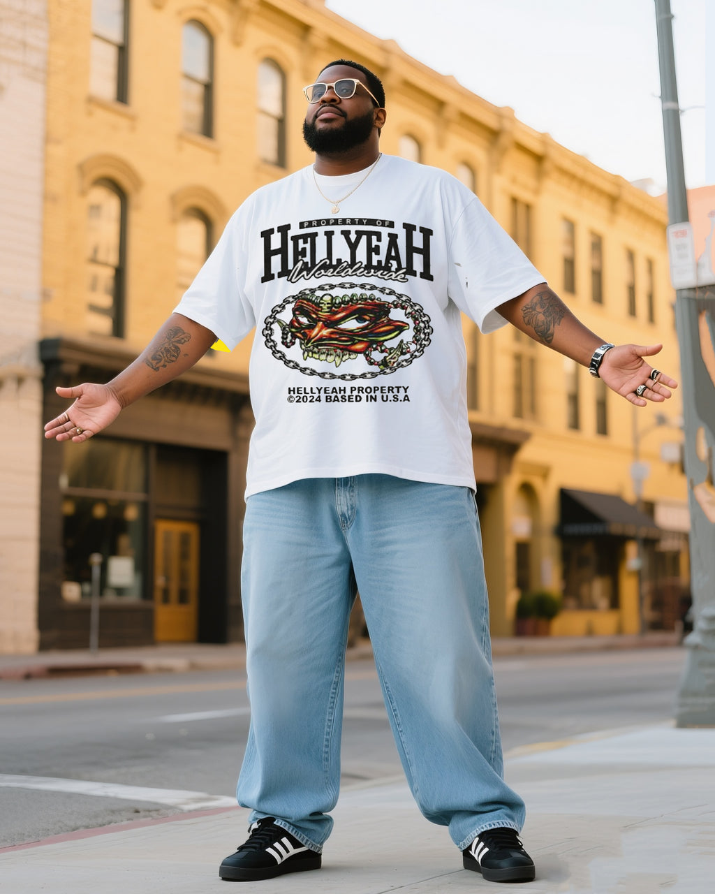 Big & Tall Denim Graphic T-Shirt Pants Set for big men view 1