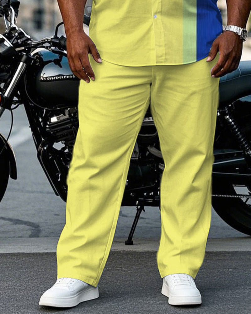 Big & Tall Blue Yellow Colorblock T-Shirt Pants Set for big men view 3