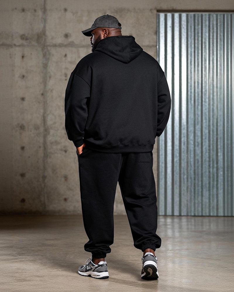 Big & Tall Black Graphic Hoodie Sweatpants Set for big men view 4