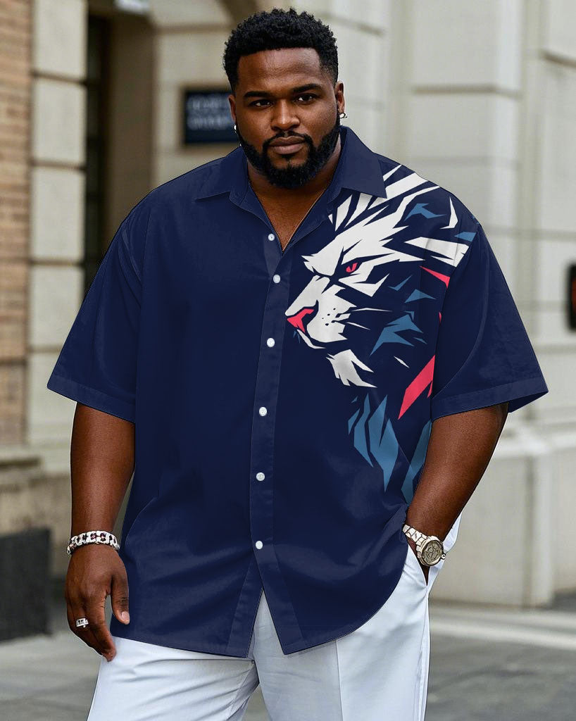 Big & Tall Blue Geometric Graphic Short Sleeve Shirt for big men view 1