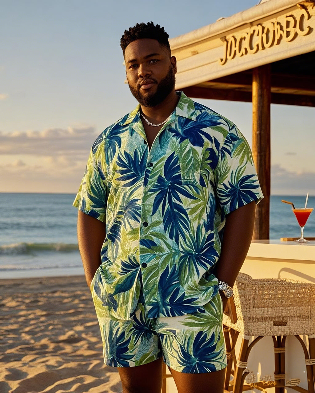 Big & Tall Hawaiian T-Shirt Pants Set for big men view 2