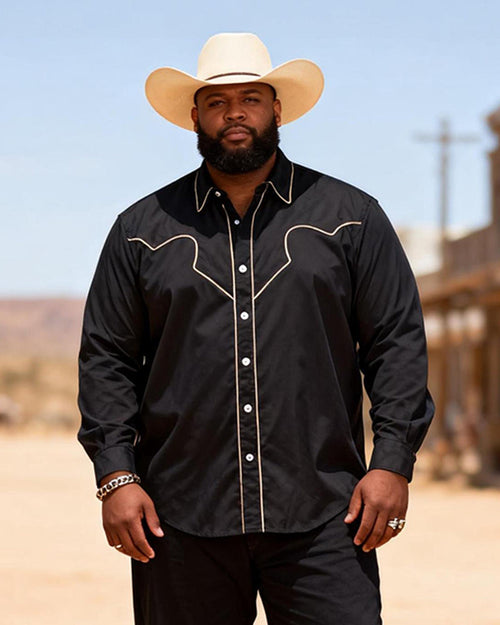 Big & Tall Black White Western T-Shirt Pants Set for big men view 2