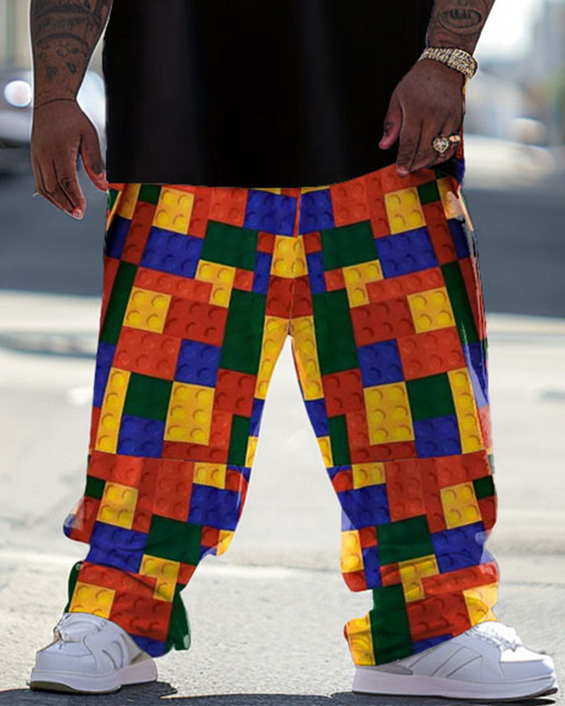 Big & Tall Patchwork Streetwear T-Shirt Pants Set for big men view 3