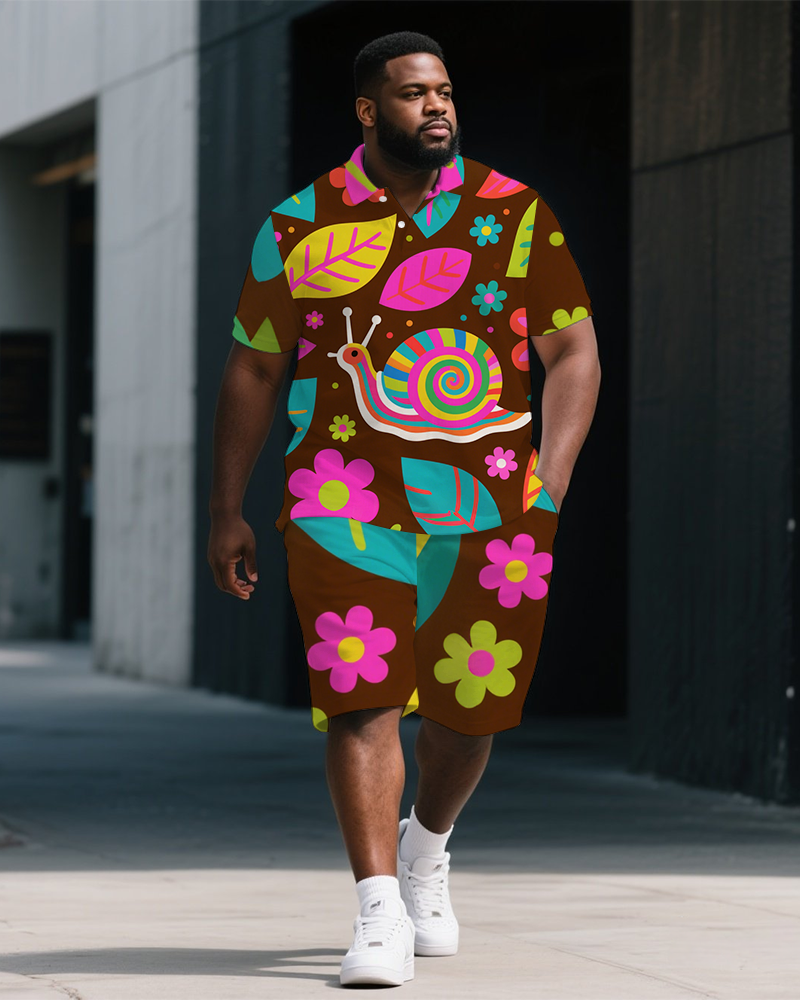 Big & Tall Graffiti Streetwear Polo Shorts Set for big men view 1