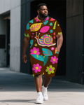 Big & Tall Graffiti Streetwear Polo Shorts Set for big men view 1