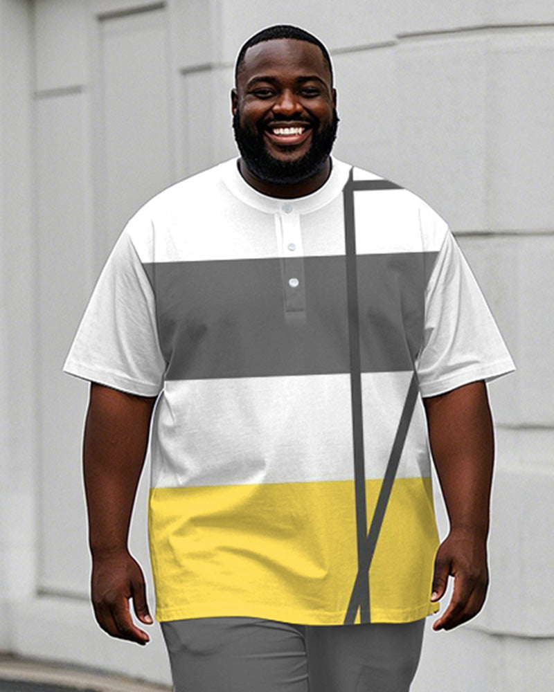 Big & Tall Gray Yellow Colorblock T-Shirt Pants Set for big men view 2