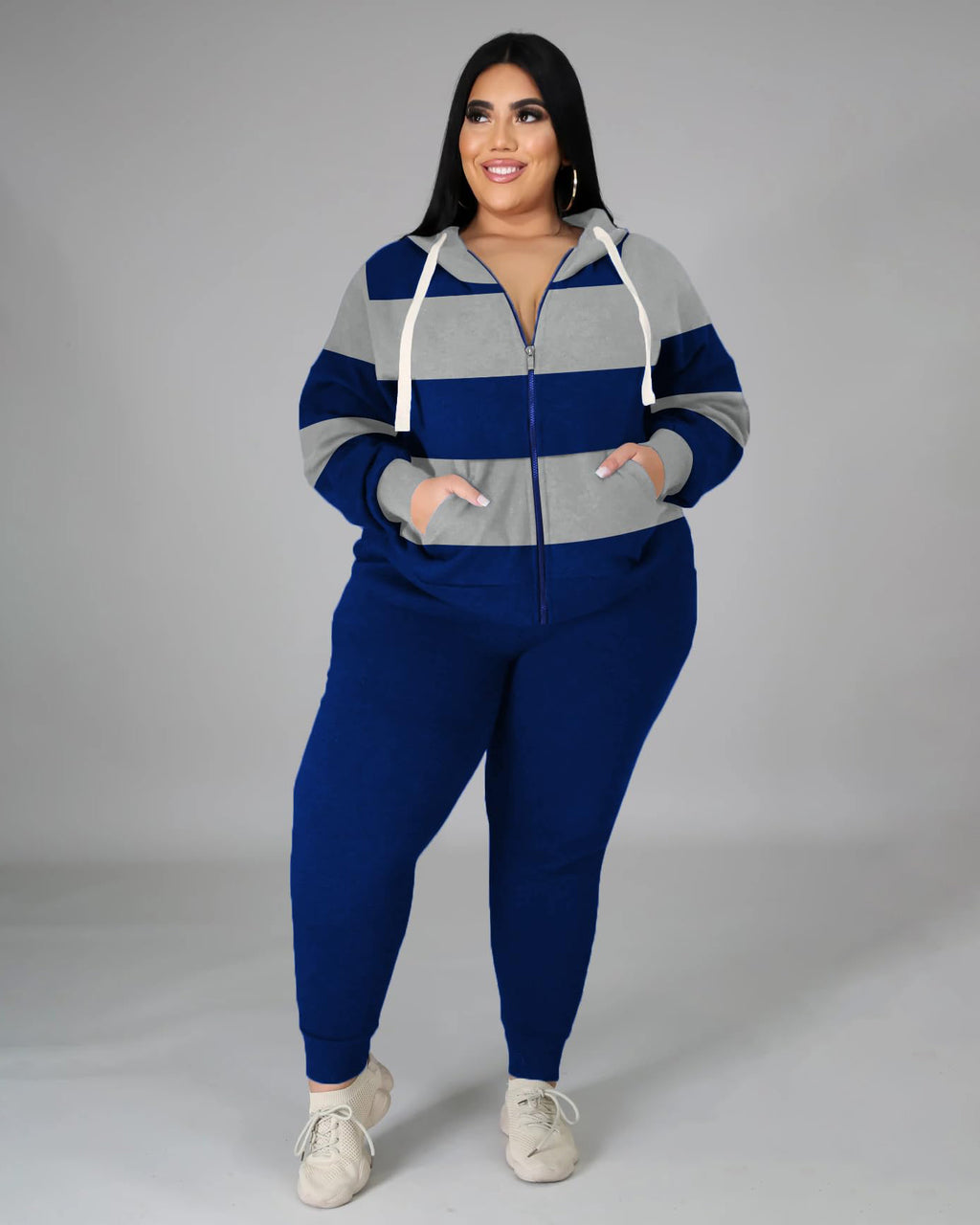 Big & Tall Blue Striped Hoodie Sweatpants Set for big men view 1