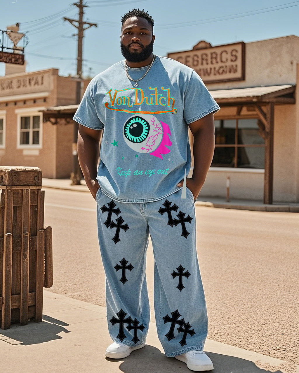 Big & Tall Denim Streetwear T-Shirt Pants Set for big men view 2