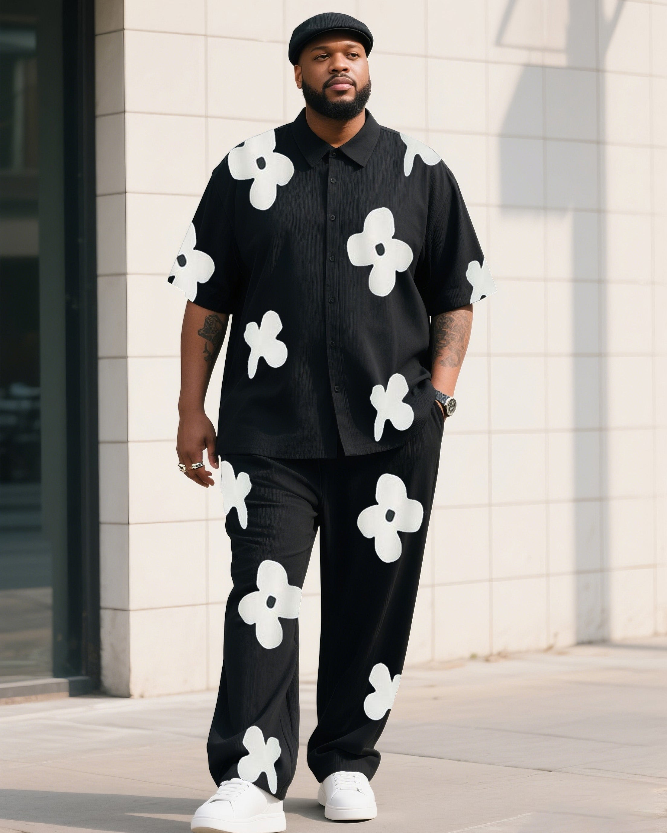 Big & Tall Black Graphic T-Shirt Pants Set for big men view 1
