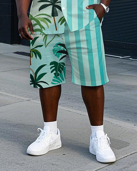 Big & Tall Hawaiian Colorblock T-Shirt Shorts Set for big men view 3