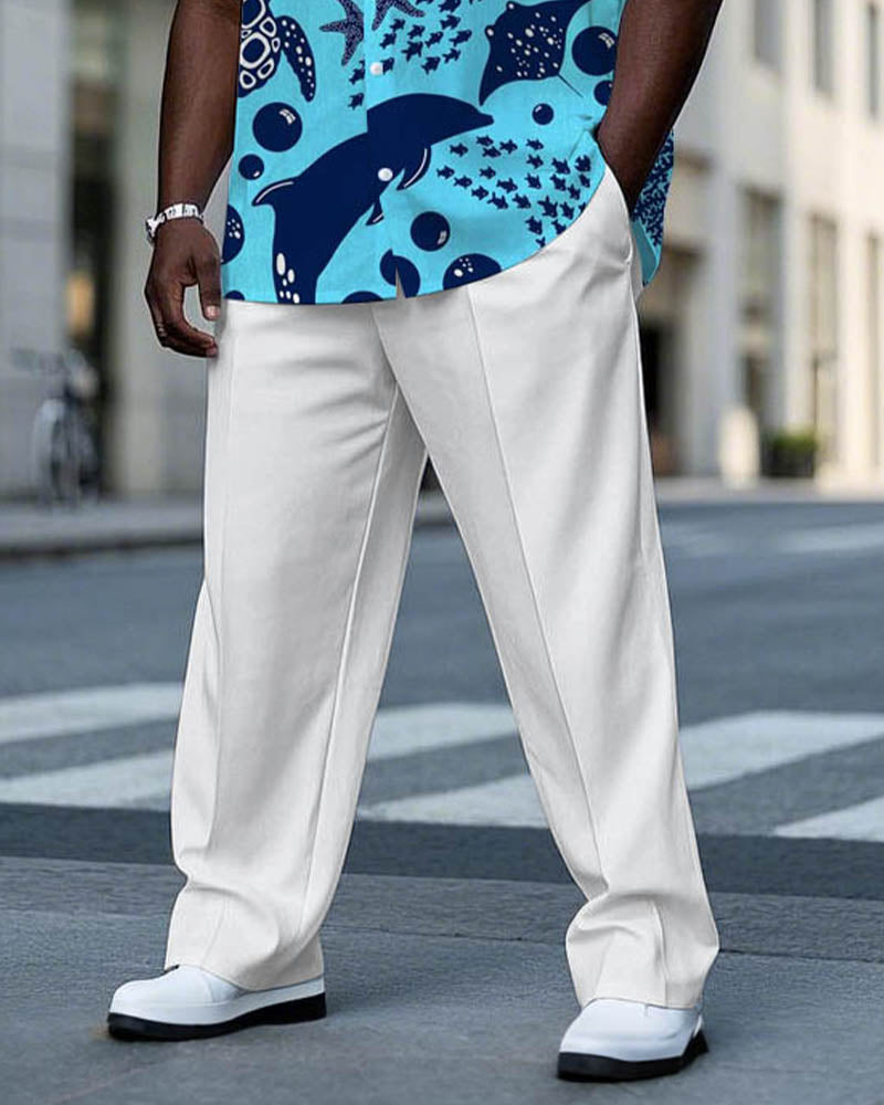 Big & Tall Hawaiian Business Casual T-Shirt Pants Set for big men view 3