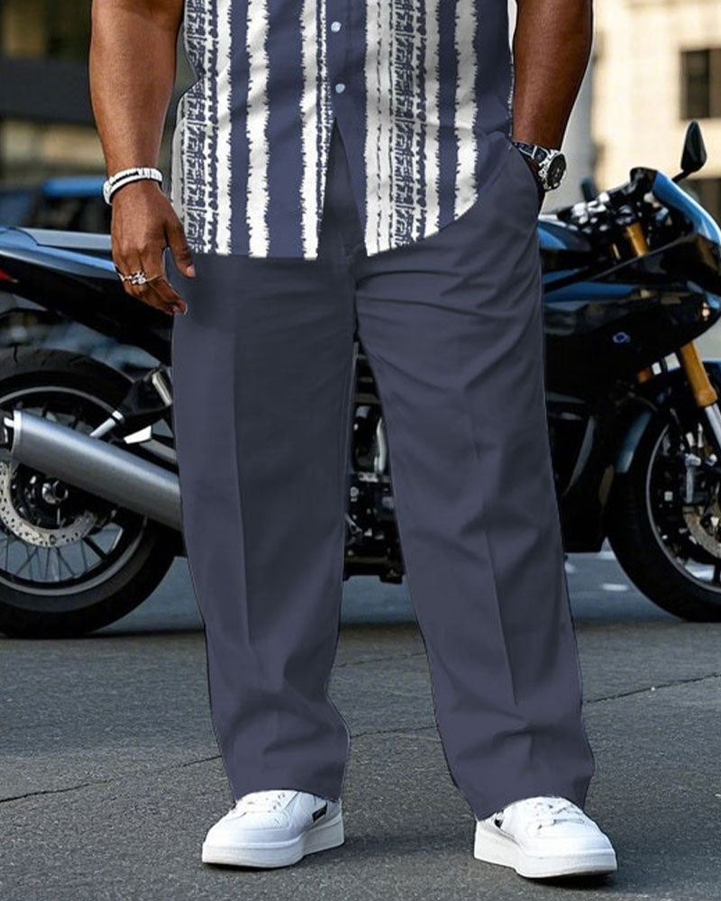 Big & Tall Blue Striped T-Shirt Pants Set for big men view 3