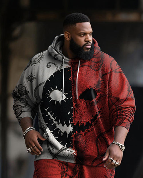 Big & Tall Black Red Graphic Hoodie Sweatpants Set for big men view 2