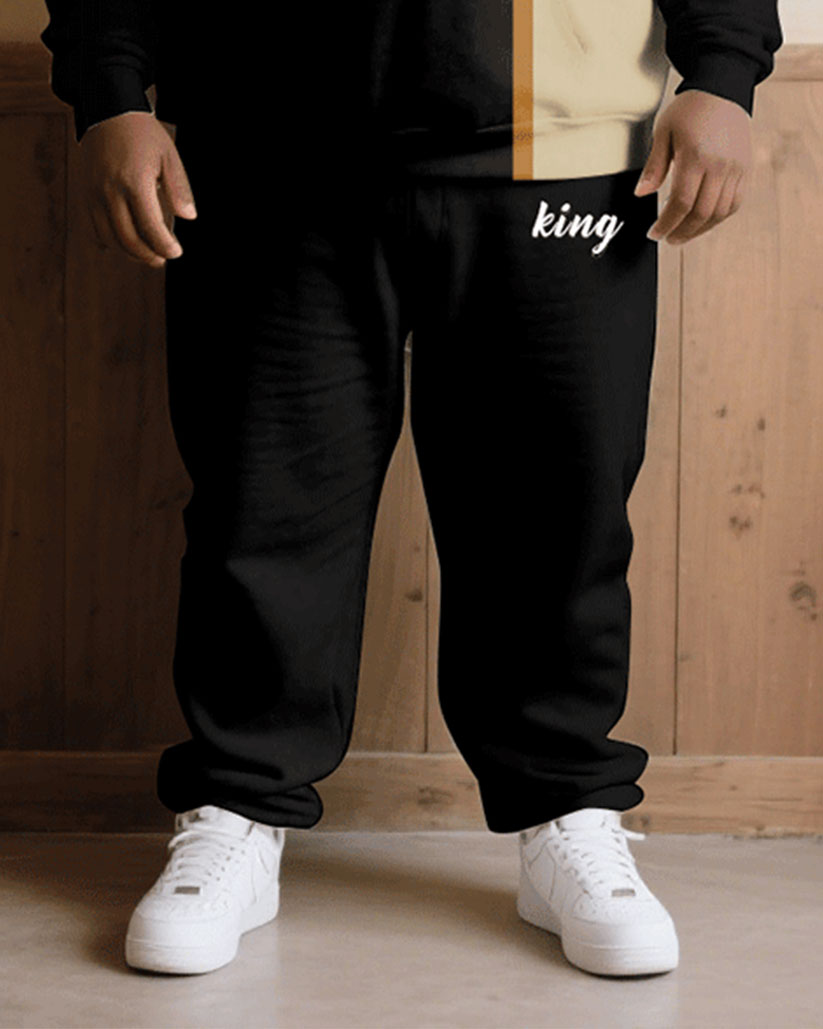 Big & Tall Black Khaki Graphic Hoodie Sweatpants Set for big men view 3