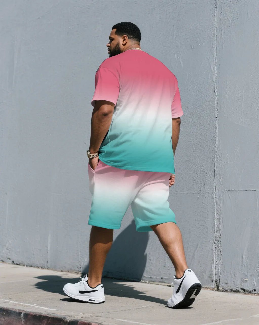 Big & Tall White Blue Athletic T-Shirt Shorts Set for big men view 4
