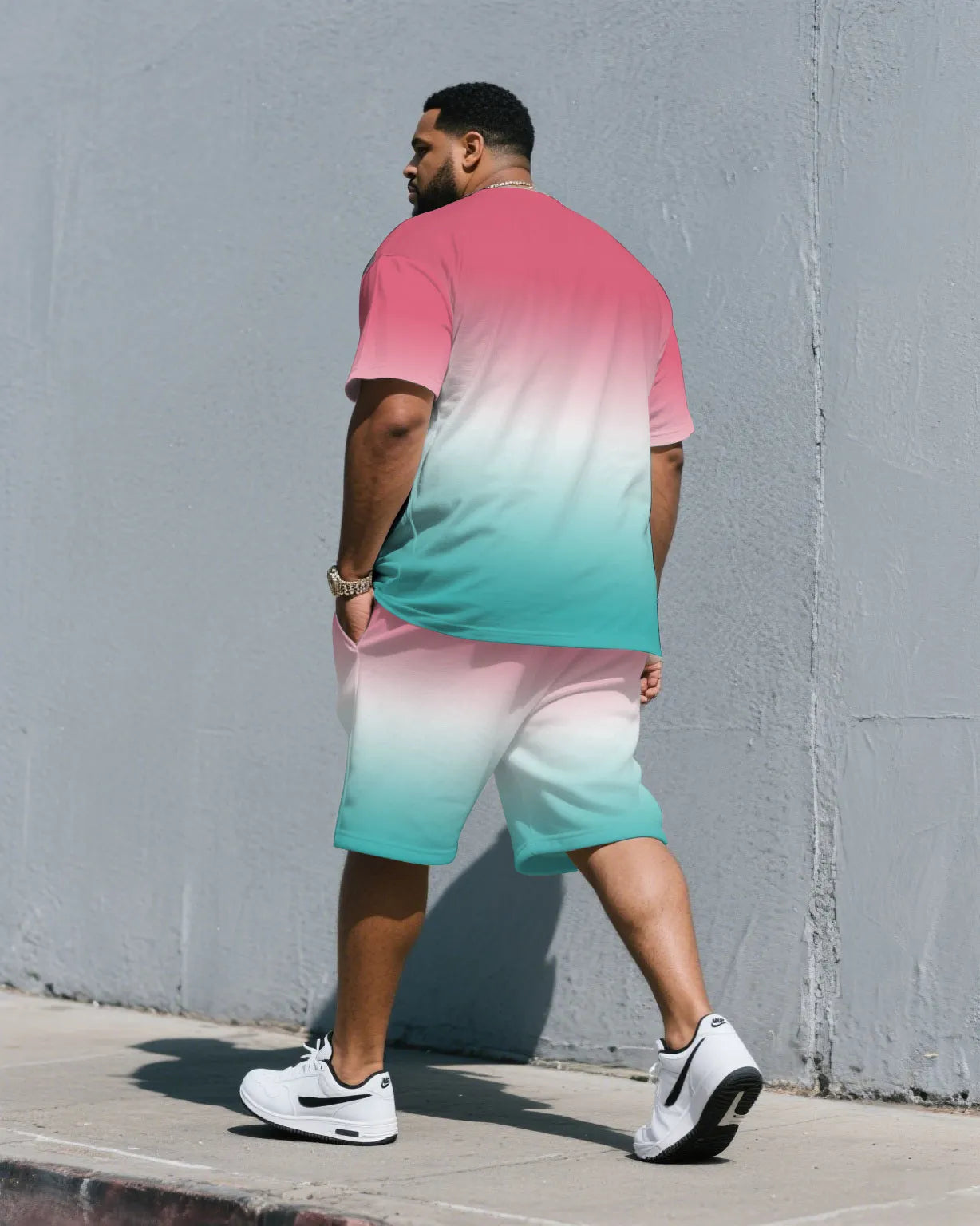 Big & Tall White Blue Athletic T-Shirt Shorts Set for big men view 4