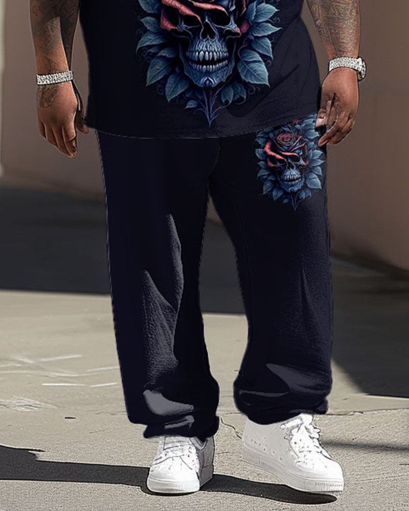 Big & Tall Graphic Streetwear Skull T-Shirt Pants Set for big men view 3
