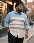 Big & Tall White Blue Striped Long Sleeve Shirt for big men