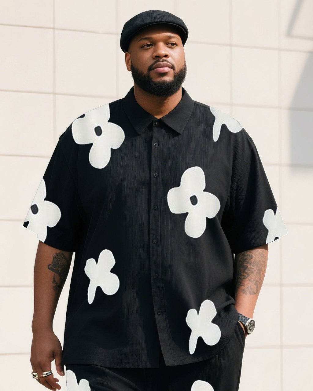 Big & Tall Black Graphic T-Shirt Pants Set for big men view 2