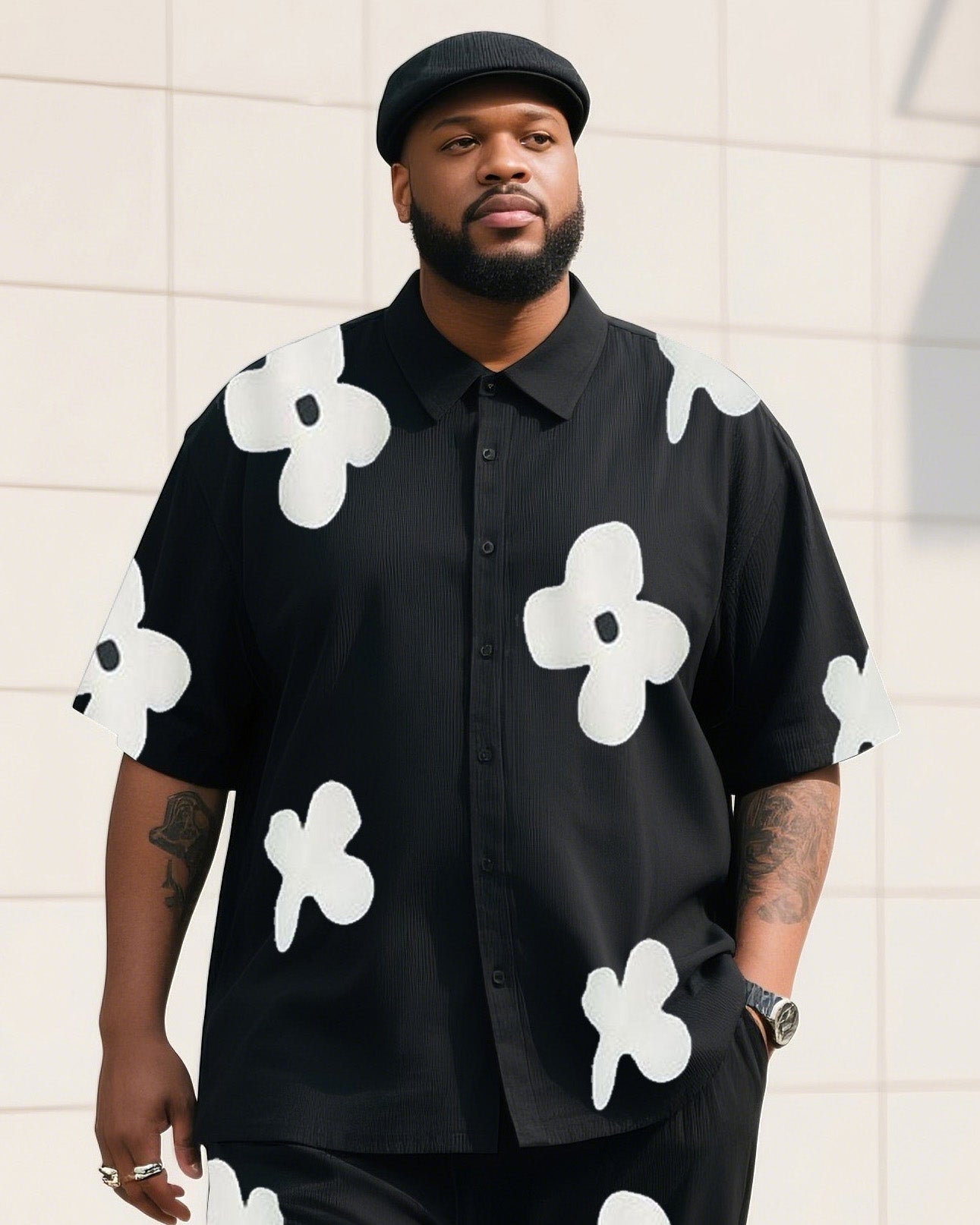 Big & Tall Black Graphic T-Shirt Pants Set for big men view 2