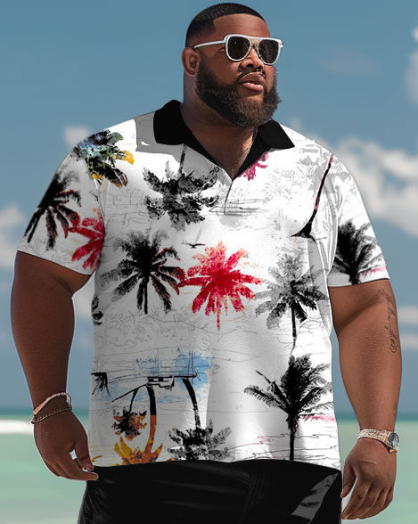 Big & Tall Hawaiian Graphic Graffiti Polo Shorts Set for big men view 2