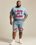 Big & Tall Denim Graphic T-Shirt Shorts Set for big men view 1