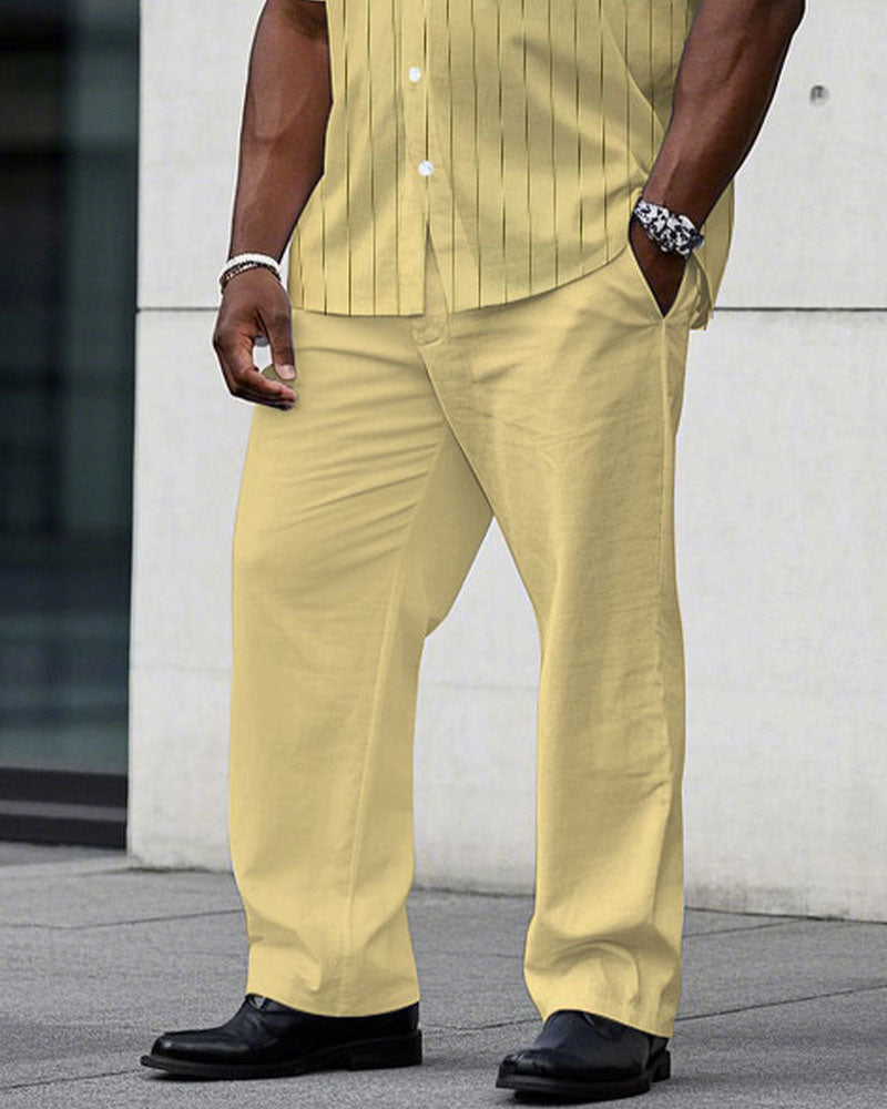 Big & Tall Yellow Striped T-Shirt Pants Set for big men view 3