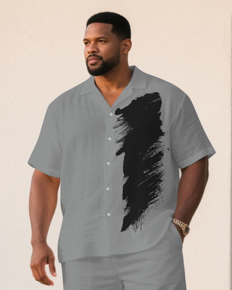 Big & Tall Black Gray Graphic T-Shirt Shorts Set for big men view 2