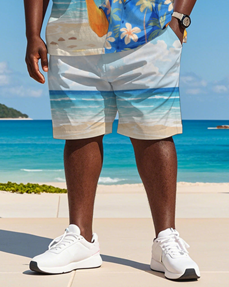 Big & Tall Blue Hawaiian Graphic T-Shirt Shorts Set for big men view 4