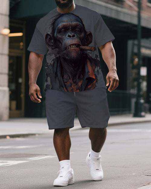 Big & Tall Graphic Streetwear T-Shirt Shorts Set for big men view 1