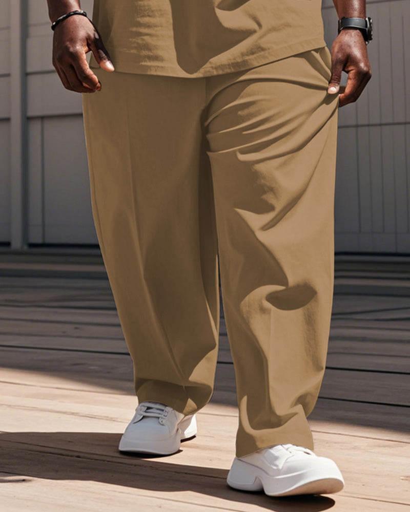 Big & Tall Khaki Colorblock Geometric Vest Pants Set for big men view 3