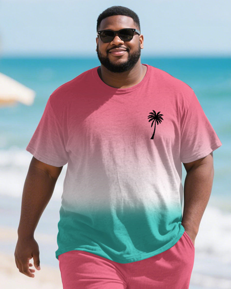 Big & Tall Pink Hawaiian Gradient T-Shirt Shorts Set for big men view 1
