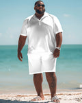 Big & Tall White Solid Color Polo Shorts Set for big men view 1