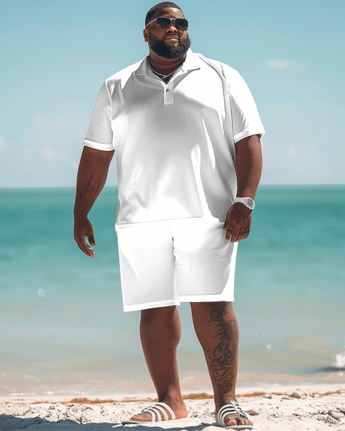 Big & Tall White Solid Color Polo Shorts Set for big men view 1
