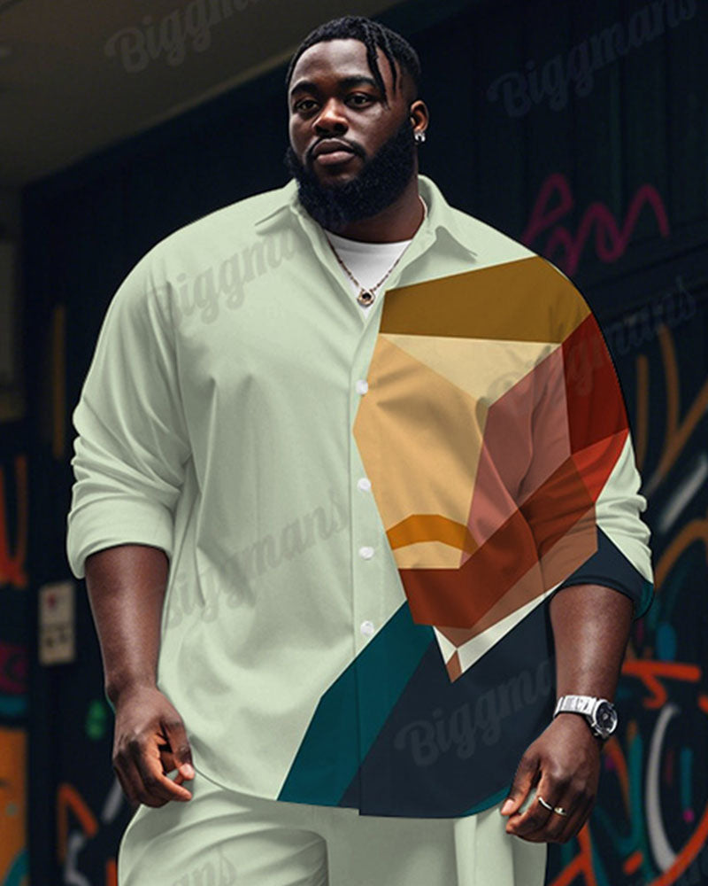 Big & Tall Green Colorblock T-Shirt Pants Set for big men view 2