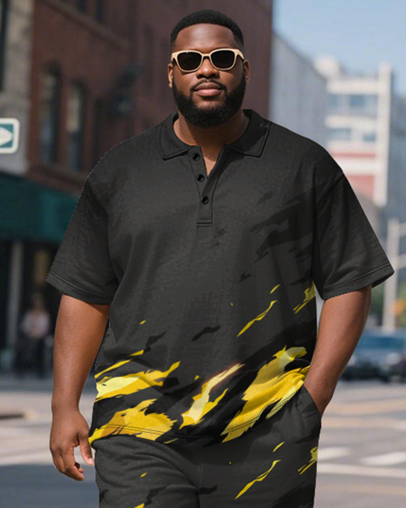 Big & Tall Black Graphic Graffiti Polo Shorts Set for big men view 3