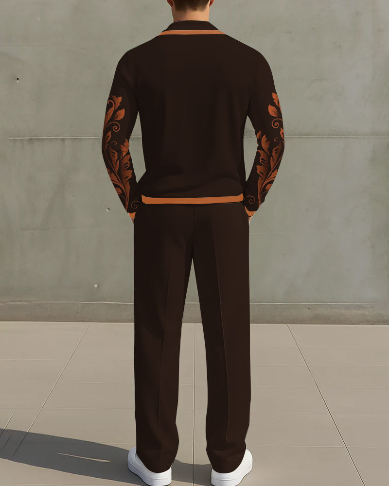 Big & Tall Brown Geometric Graphic Two-piece Set for big men view 2
