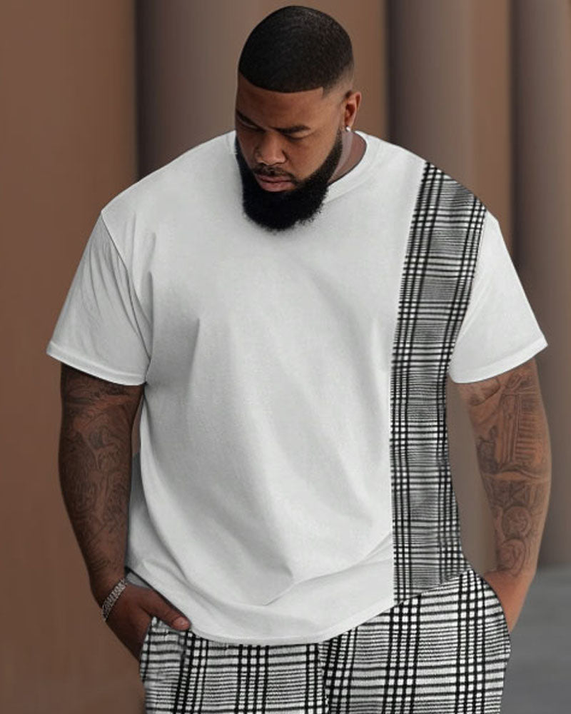 Big & Tall Colorblock Plaid T-Shirt Pants Set for big men view 2