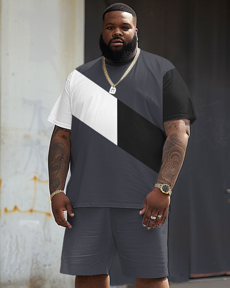 Big & Tall Gray Colorblock T-Shirt Shorts Set for big men view 1