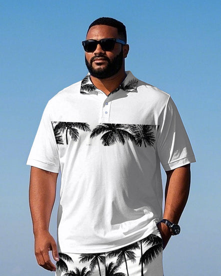 Big & Tall Hawaiian Striped Polo Shorts Set for big men view 2