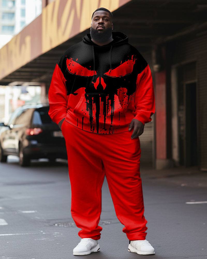 Big & Tall Colorblock Skull Hoodie Sweatpants Set for big men view 1