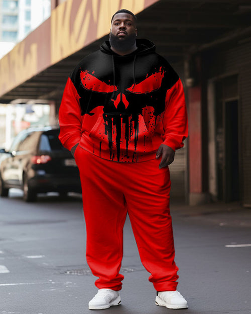 Big & Tall Colorblock Skull Hoodie Sweatpants Set for big men view 1