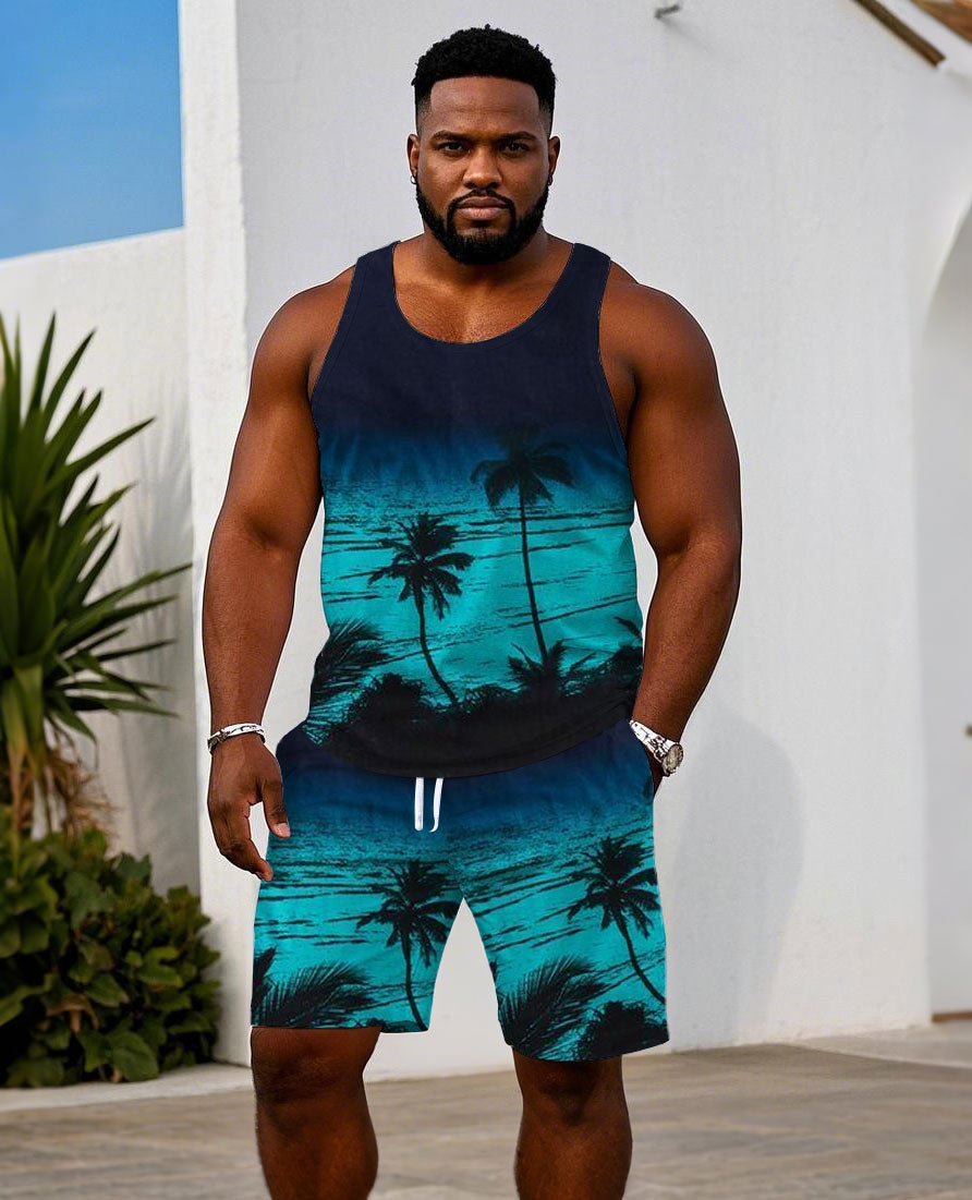 Big & Tall Blue Hawaiian Two-piece Set for big men view 1